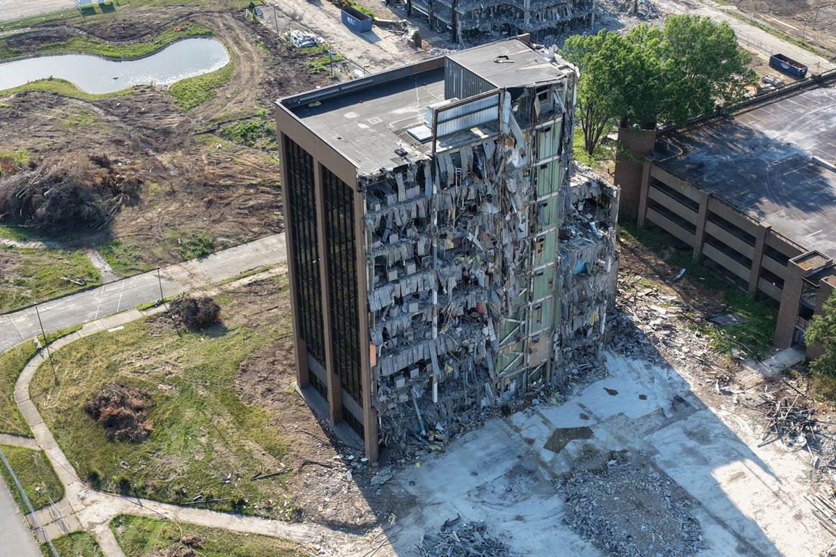 Richmond structural demolition aerial documentation for redevelopment and construction progress records