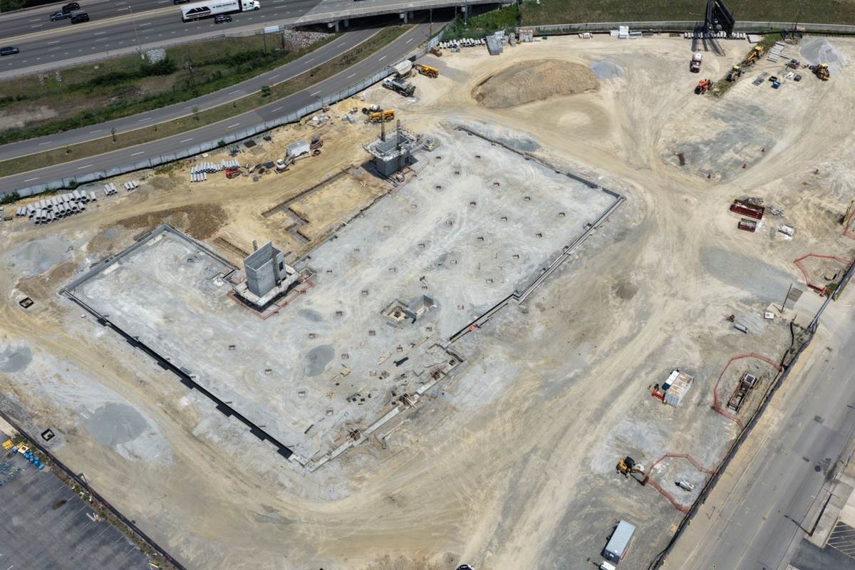 Chesterfield aerial foundation detail photo showing early stage construction progress and site logistics